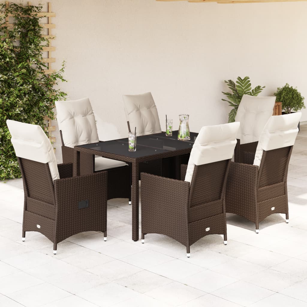 3-tlg. Bistro-Set mit Kissen Braun Poly Rattan