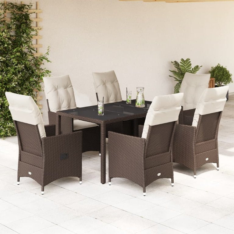 3-tlg. Bistro-Set mit Kissen Braun Poly Rattan