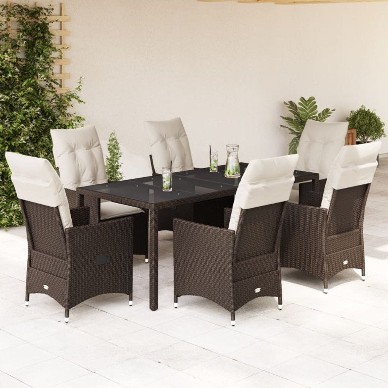3-tlg. Bistro-Set mit Kissen Braun Poly Rattan