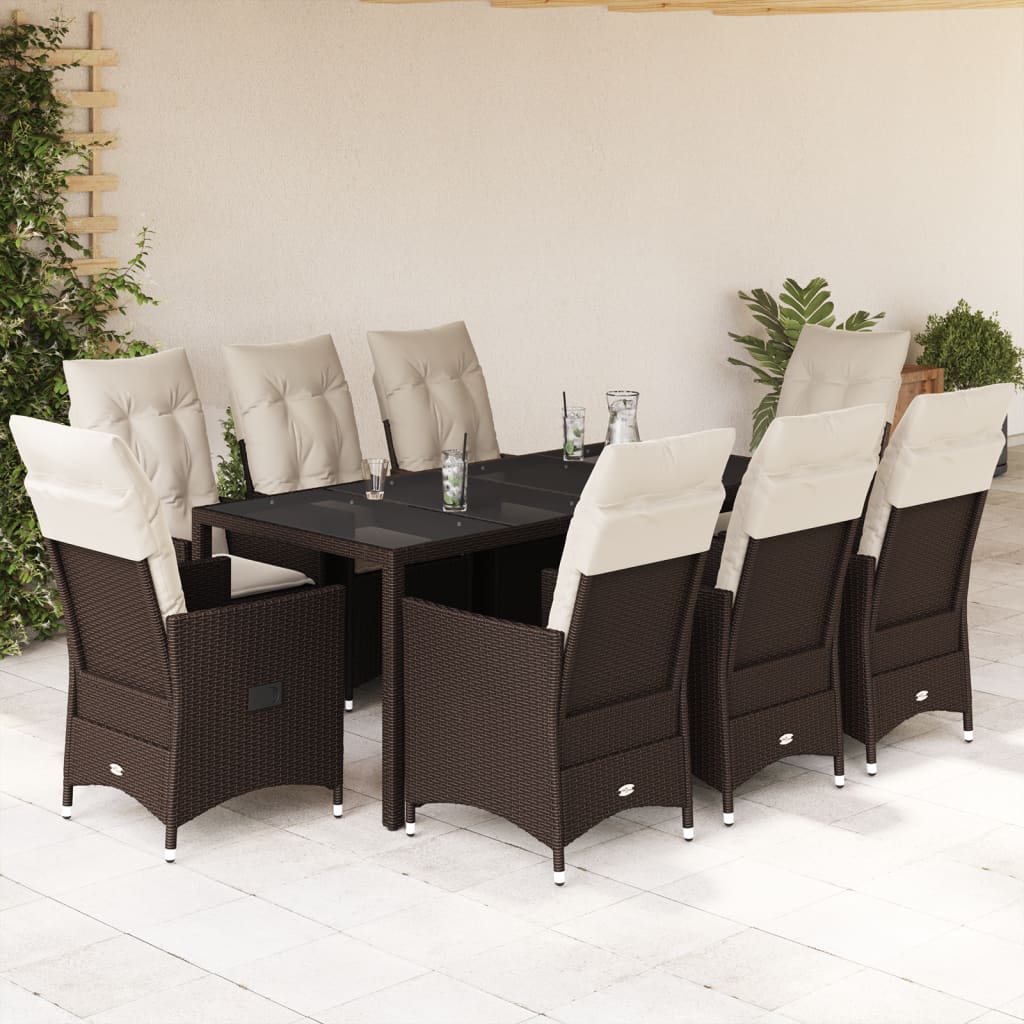 3-tlg. Bistro-Set mit Kissen Braun Poly Rattan