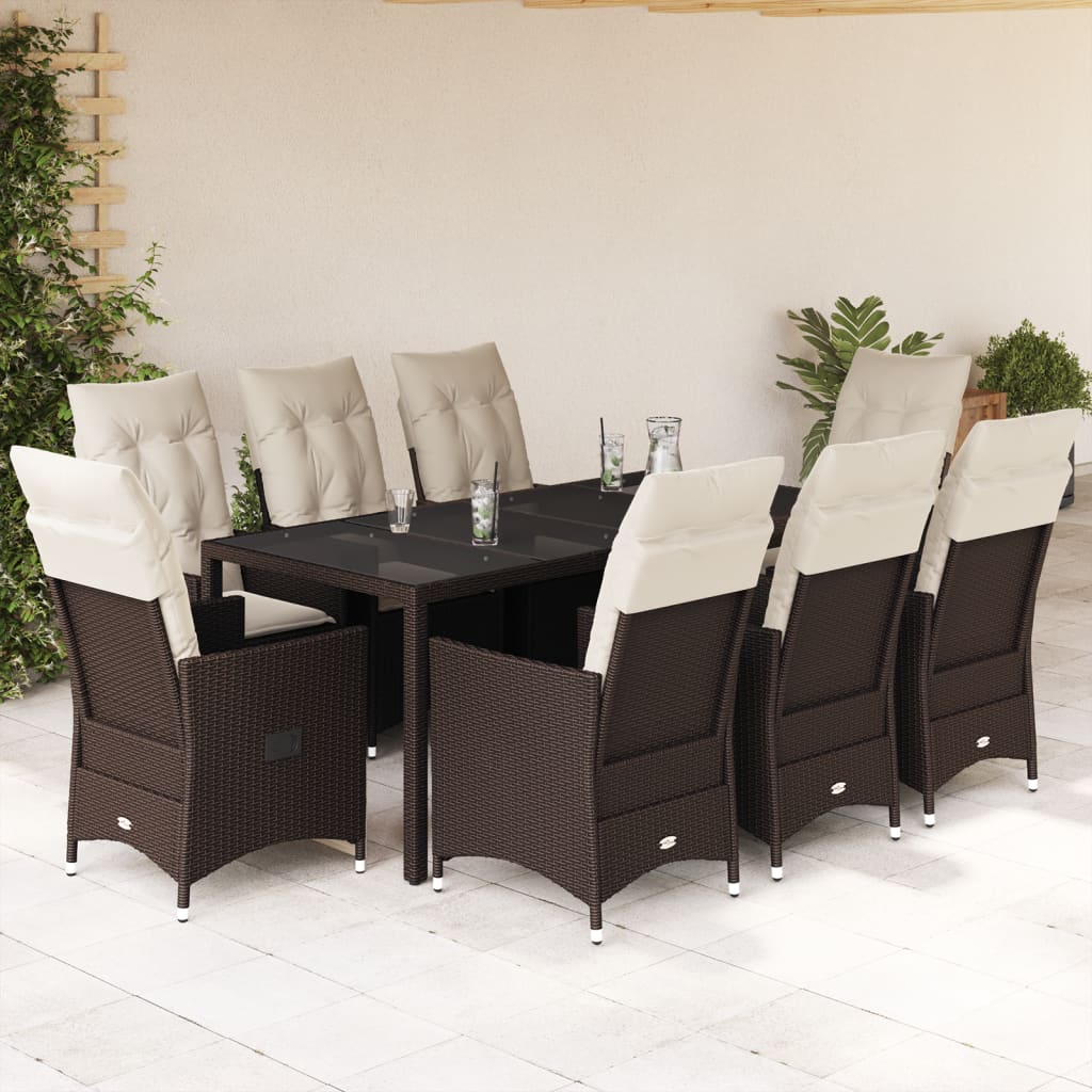 3-tlg. Bistro-Set mit Kissen Braun Poly Rattan