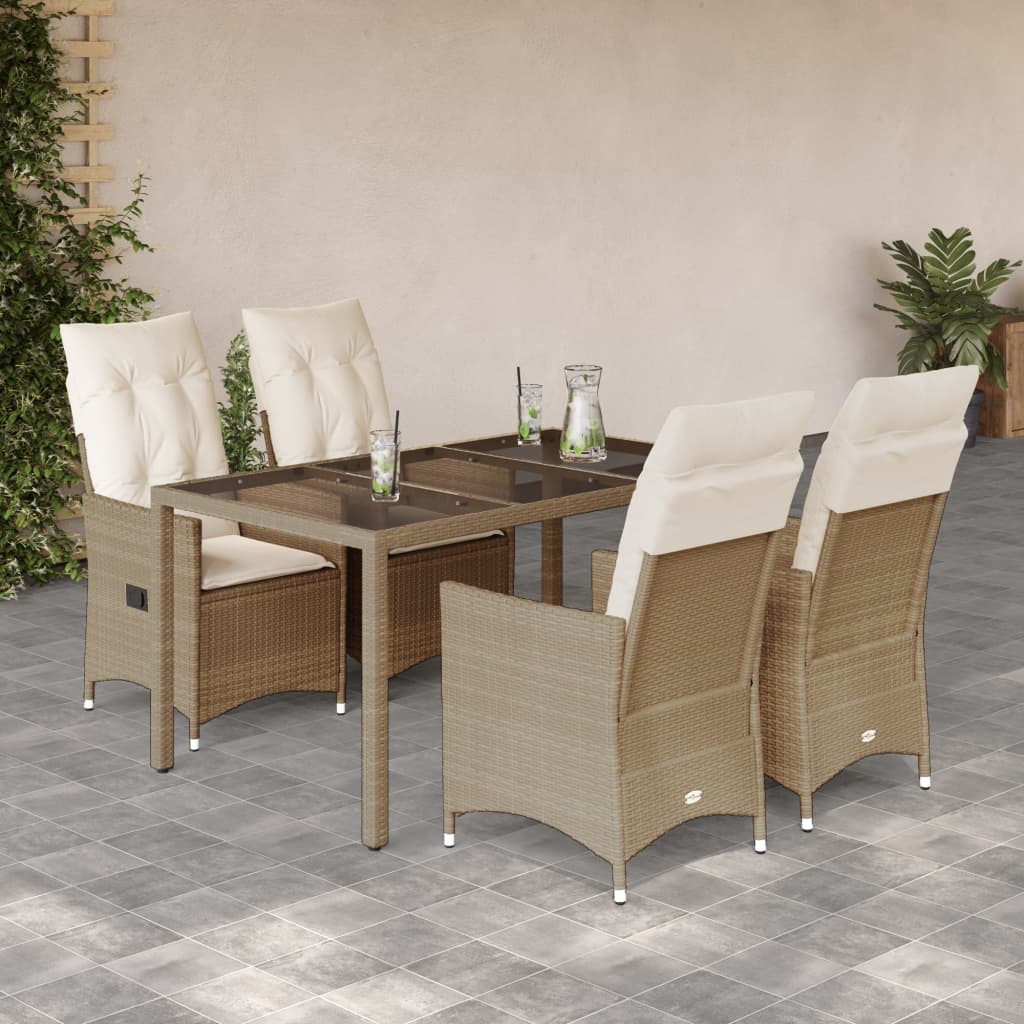 3-tlg. Bistro-Set mit Kissen Beige Poly Rattan