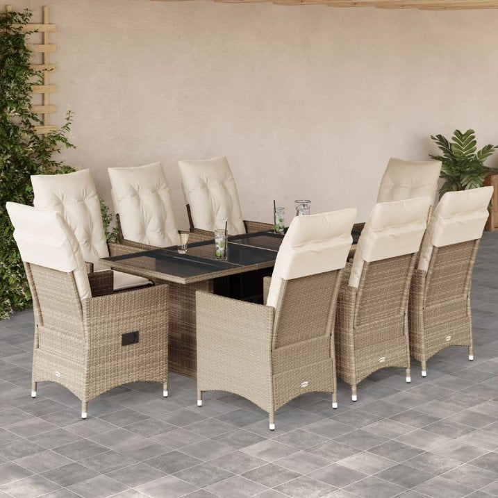 7-tlg. Garten-Essgruppe mit Kissen Beige Poly Rattan