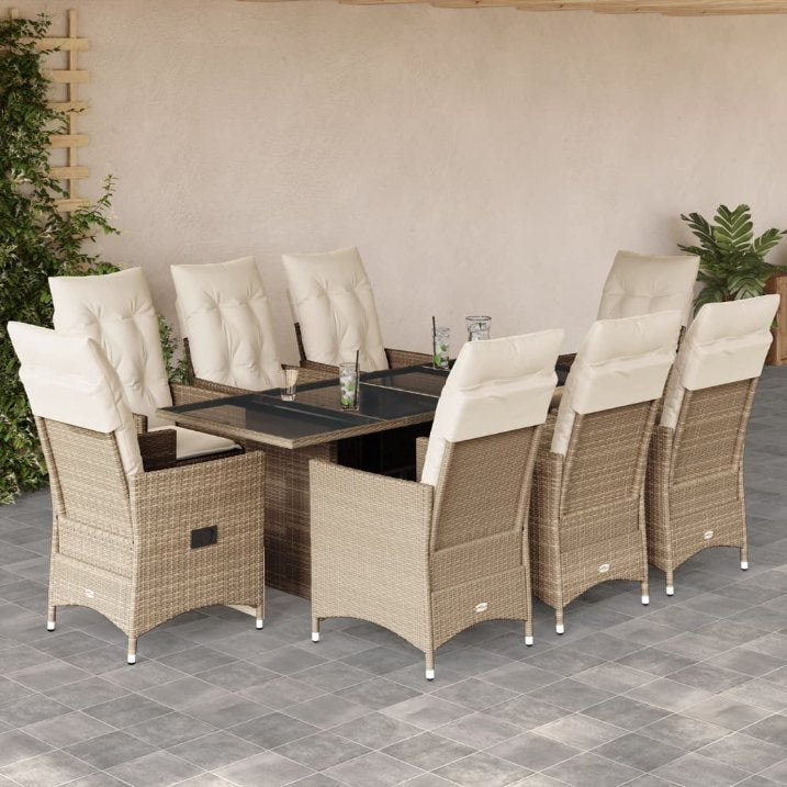 7-tlg. Garten-Essgruppe mit Kissen Beige Poly Rattan