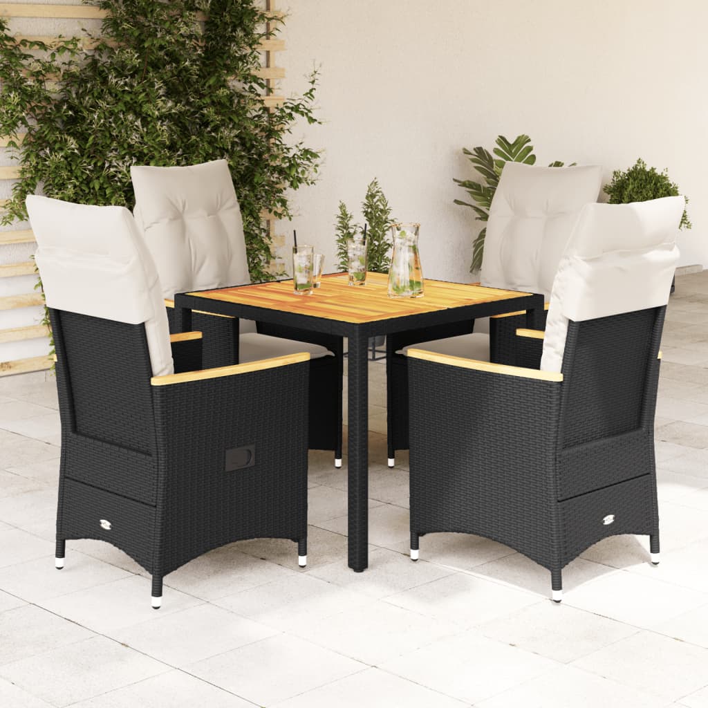 3-tlg. Bistro-Set mit Kissen Schwarz Poly Rattan