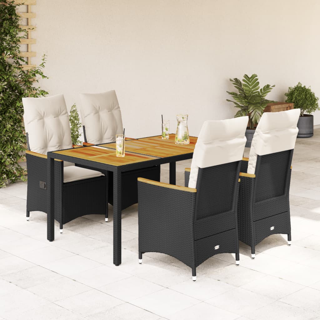 3-tlg. Bistro-Set mit Kissen Schwarz Poly Rattan