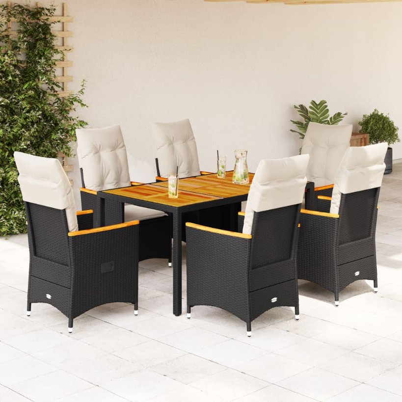 3-tlg. Bistro-Set mit Kissen Schwarz Poly Rattan