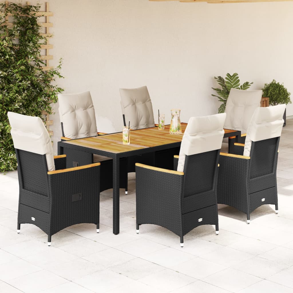 3-tlg. Bistro-Set mit Kissen Schwarz Poly Rattan
