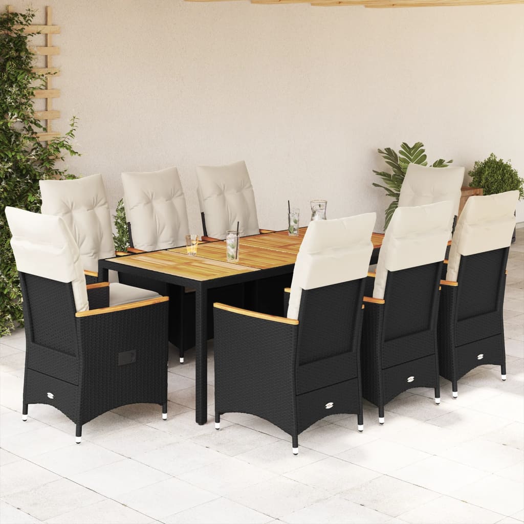 3-tlg. Bistro-Set mit Kissen Schwarz Poly Rattan