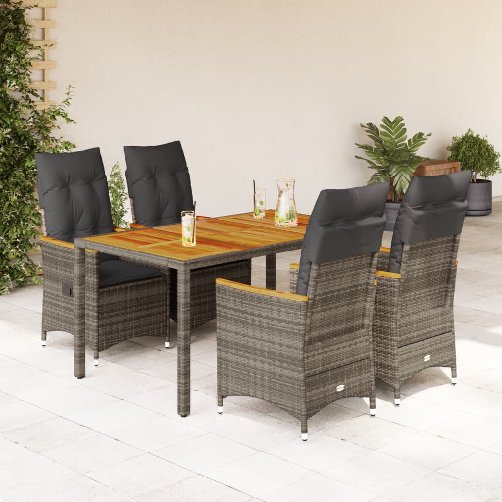 3-tlg. Bistro-Set mit Kissen Grau Poly Rattan