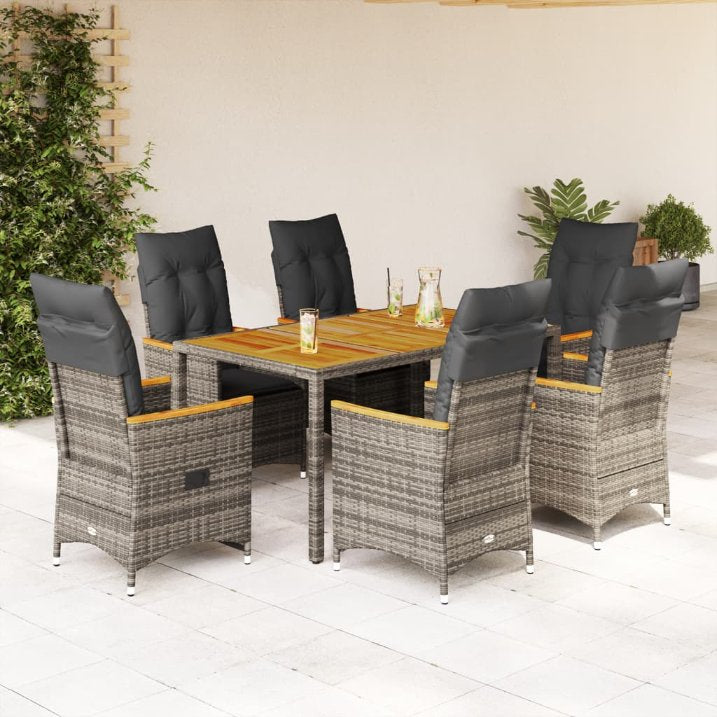 3-tlg. Bistro-Set mit Kissen Grau Poly Rattan