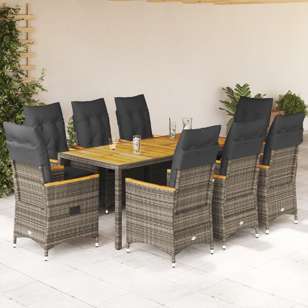 3-tlg. Bistro-Set mit Kissen Grau Poly Rattan