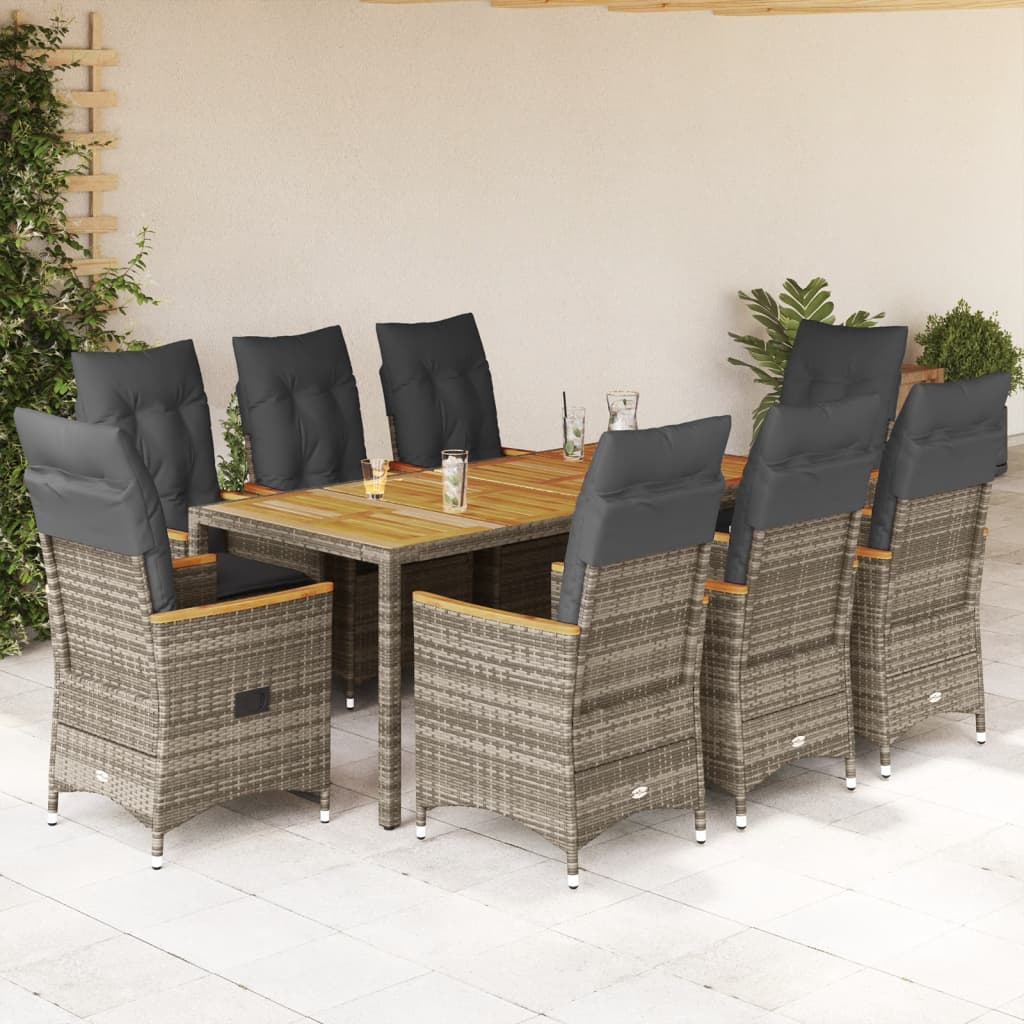3-tlg. Bistro-Set mit Kissen Grau Poly Rattan