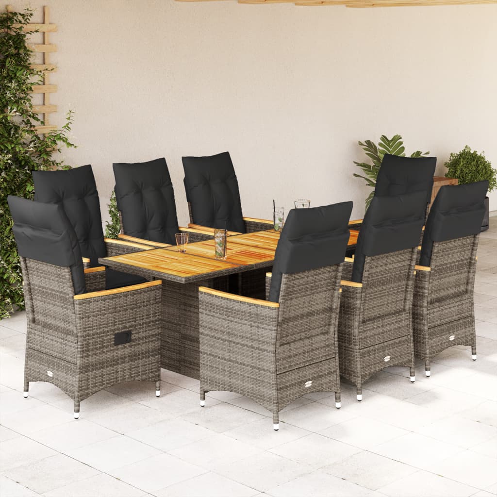 7-tlg. Garten-Essgruppe mit Kissen Grau Poly Rattan