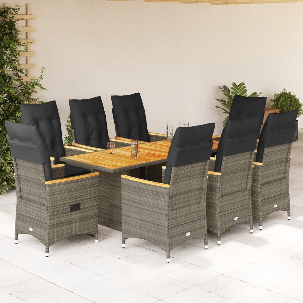 7-tlg. Garten-Essgruppe mit Kissen Grau Poly Rattan