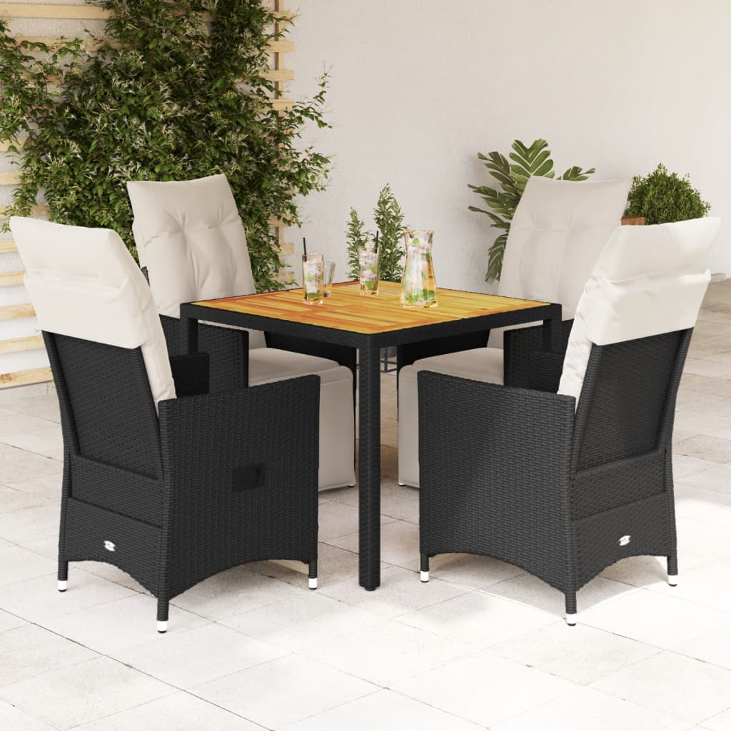 3-tlg. Bistro-Set mit Kissen Schwarz Poly Rattan