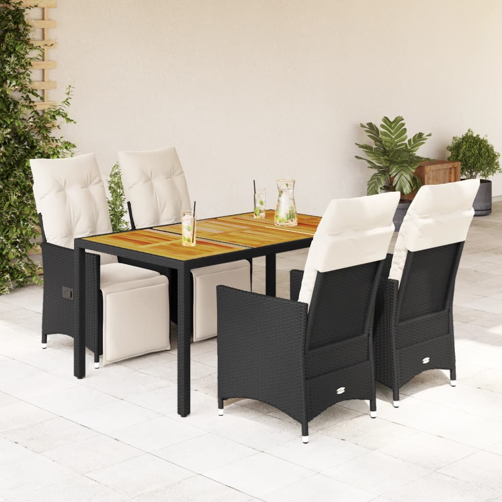 3-tlg. Bistro-Set mit Kissen Schwarz Poly Rattan