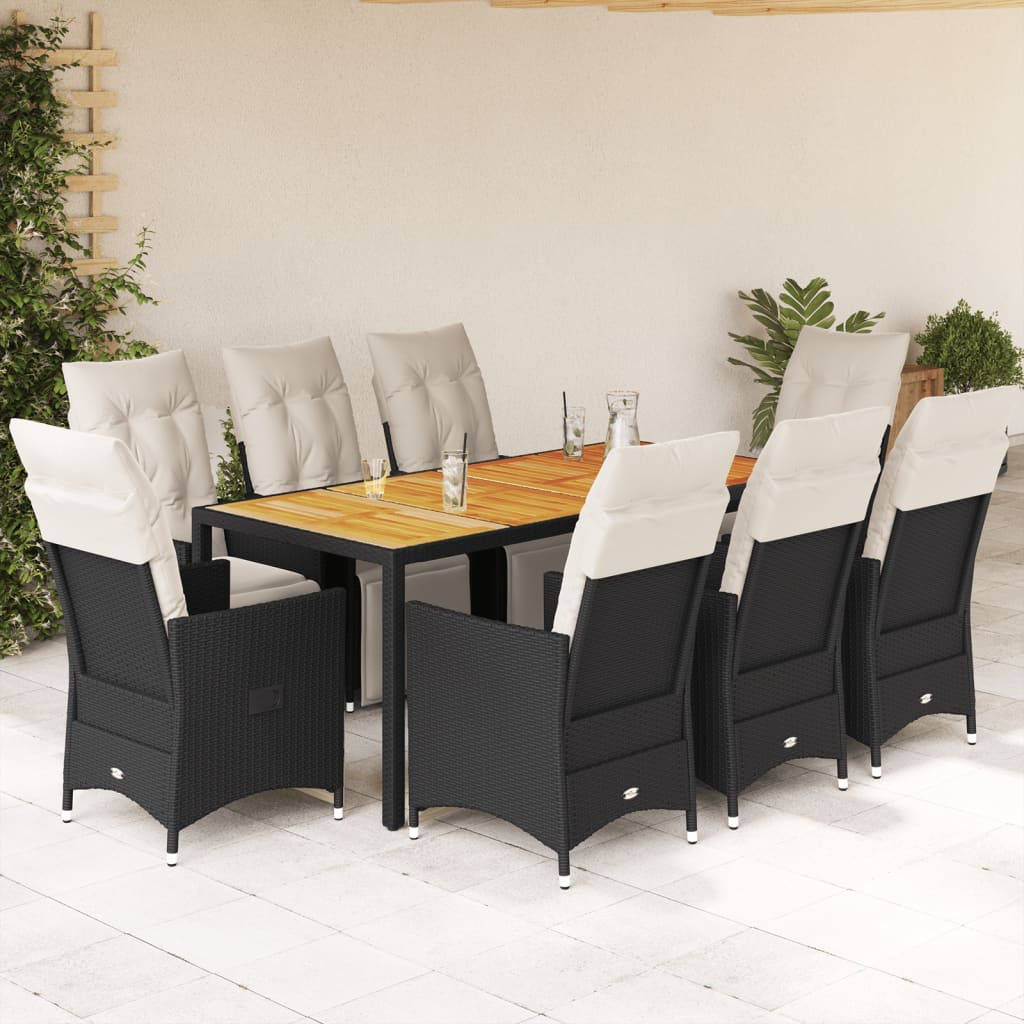 3-tlg. Bistro-Set mit Kissen Schwarz Poly Rattan