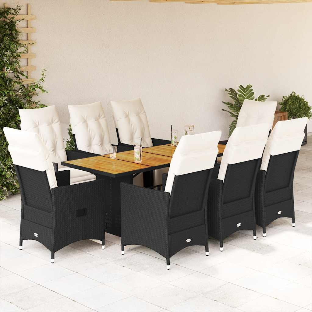 7-tlg. Garten-Essgruppe mit Kissen Schwarz Poly Rattan