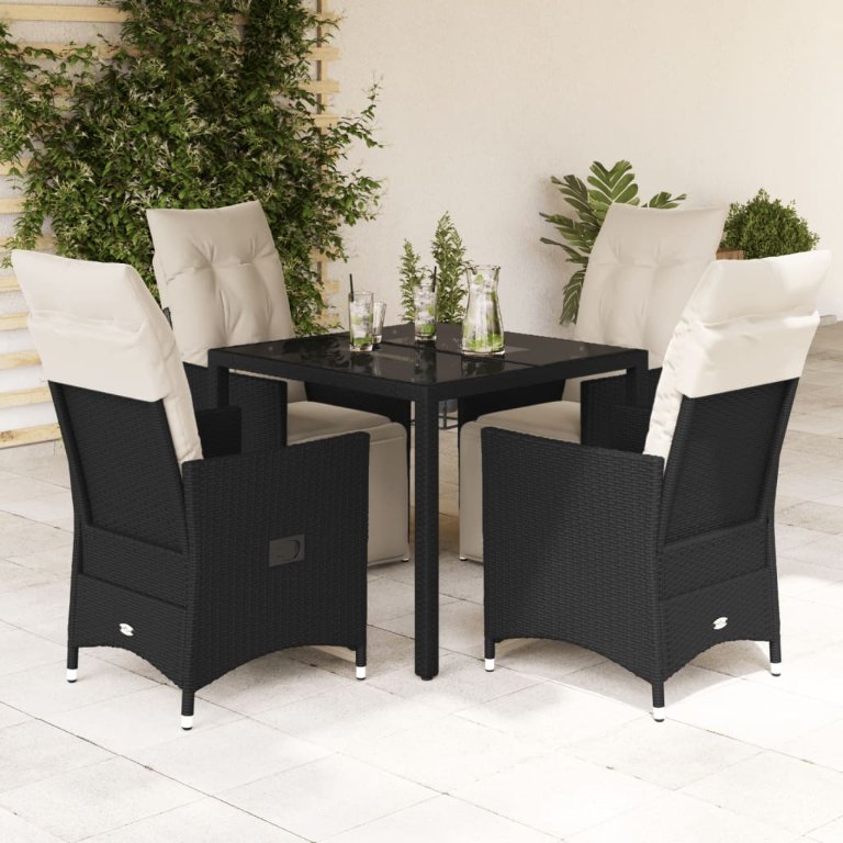 3-tlg. Bistro-Set mit Kissen Schwarz Poly Rattan