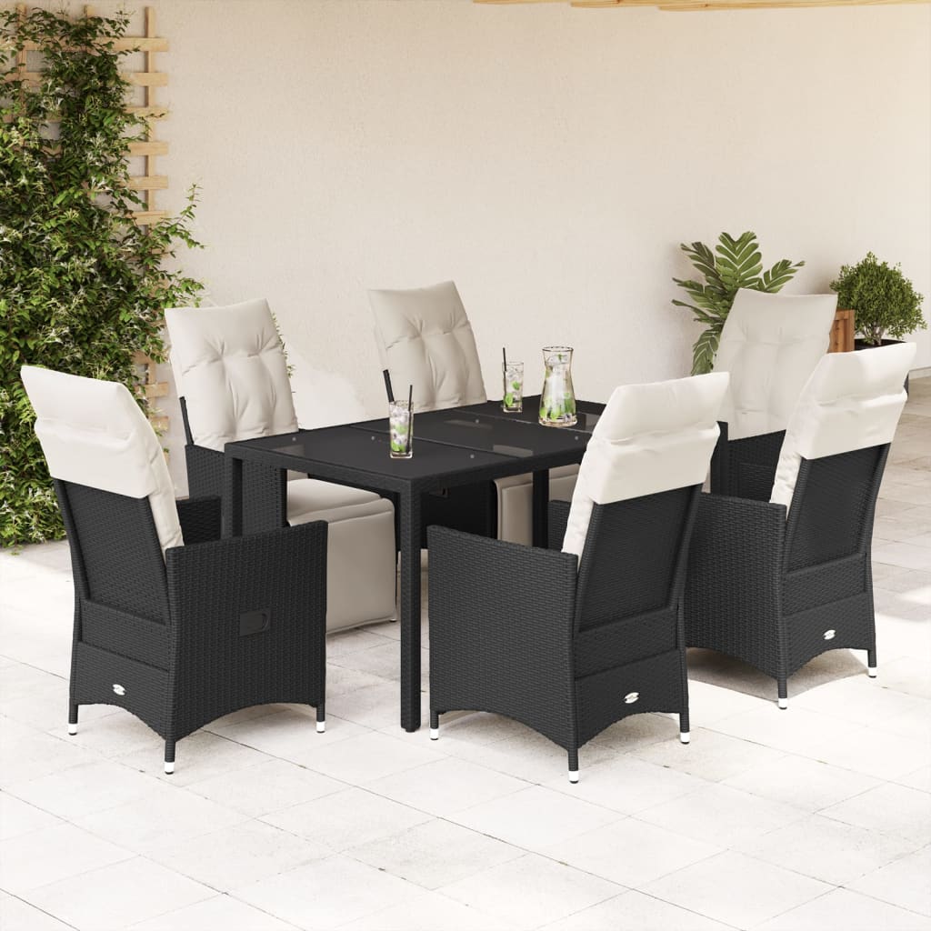 3-tlg. Bistro-Set mit Kissen Schwarz Poly Rattan
