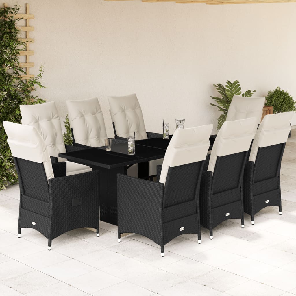 7-tlg. Garten-Essgruppe mit Kissen Schwarz Poly Rattan