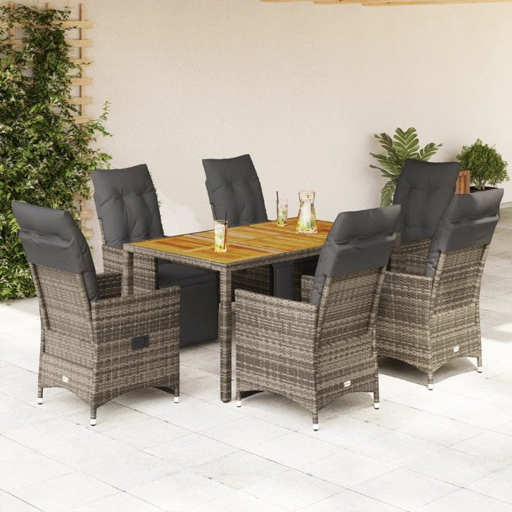 3-tlg. Garten-Bistro-Set mit Kissen Grau Poly Rattan