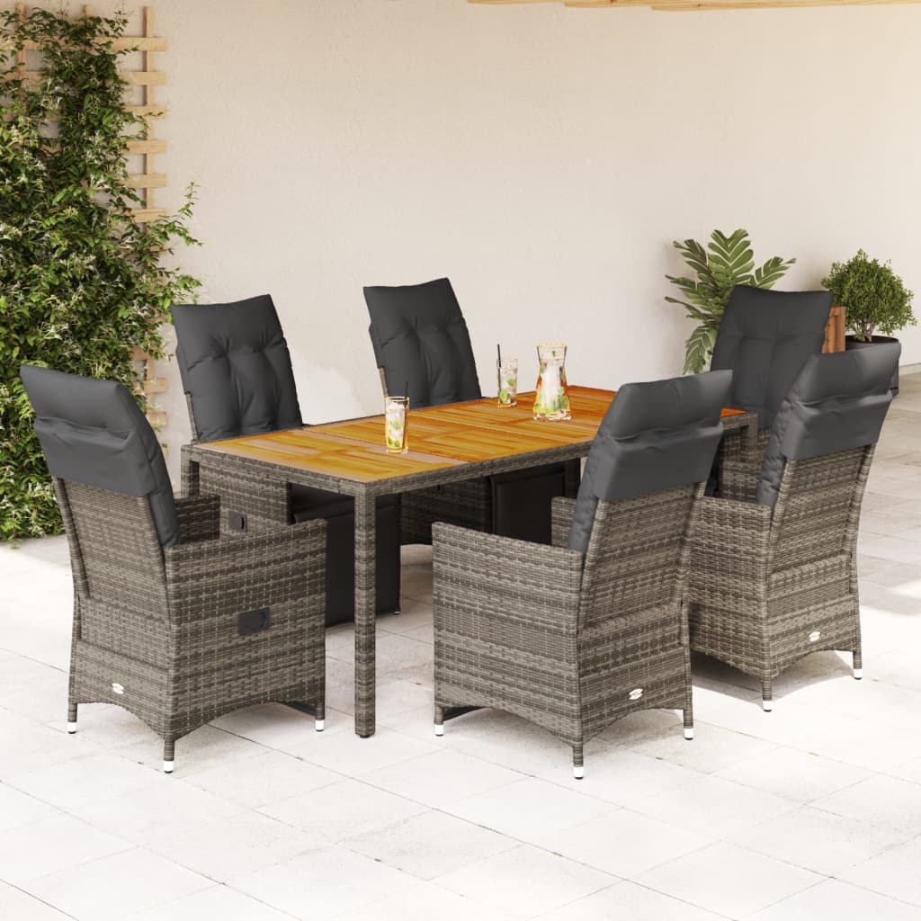 3-tlg. Garten-Bistro-Set mit Kissen Grau Poly Rattan
