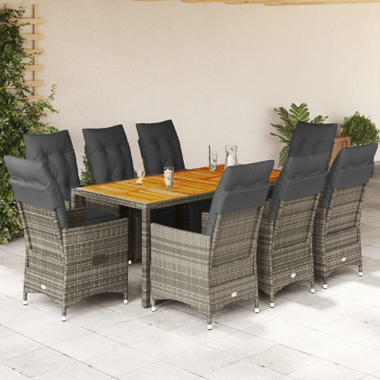 3-tlg. Garten-Bistro-Set mit Kissen Grau Poly Rattan