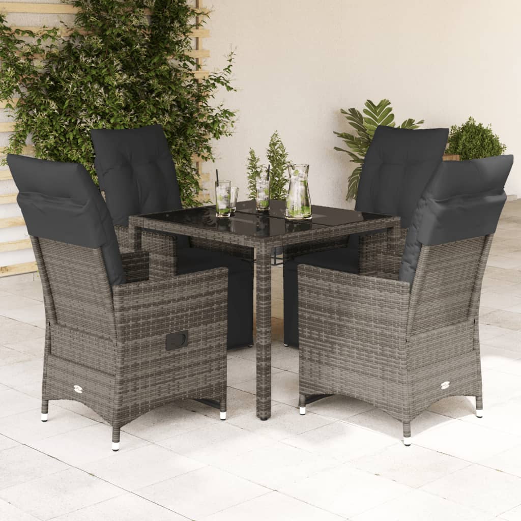 3-tlg. Garten-Bistro-Set mit Kissen Grau Poly Rattan