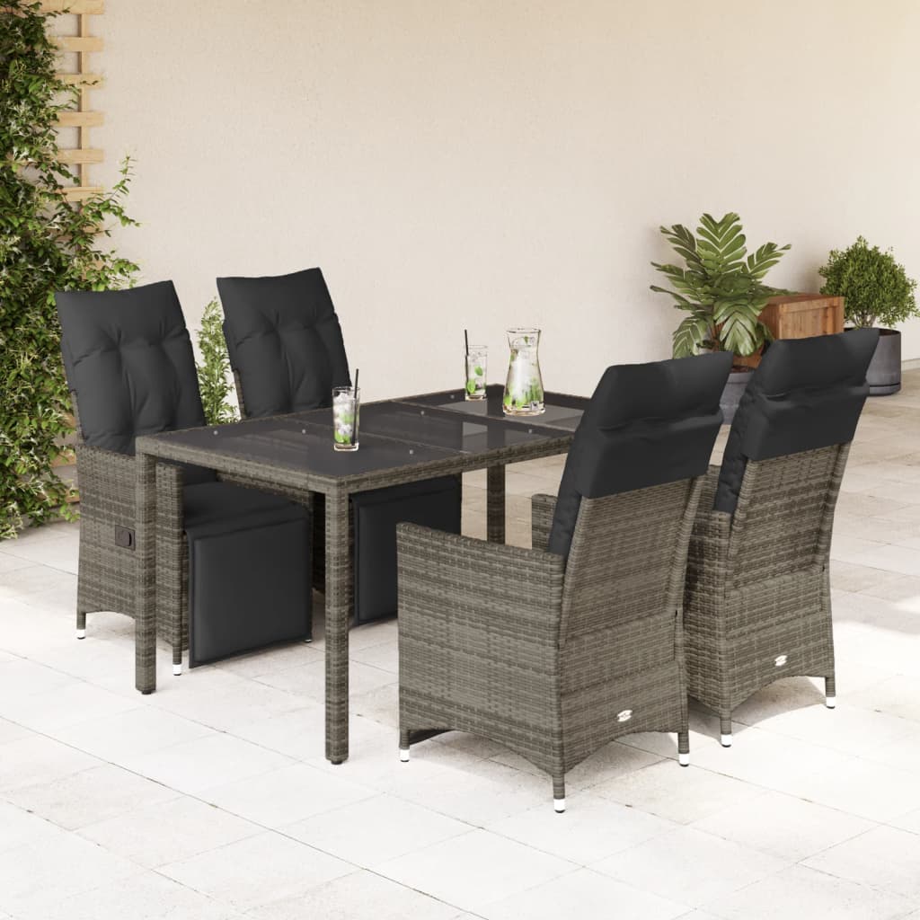 3-tlg. Garten-Bistro-Set mit Kissen Grau Poly Rattan