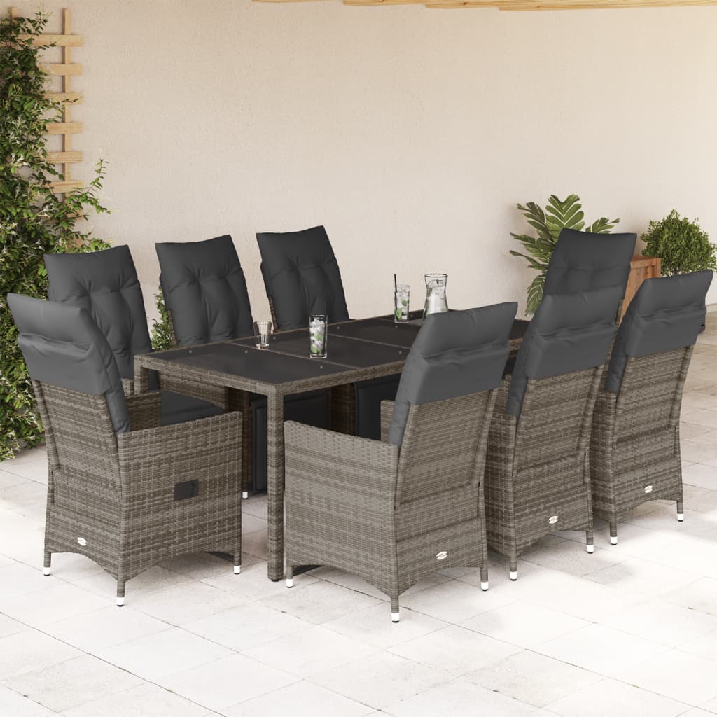 3-tlg. Garten-Bistro-Set mit Kissen Grau Poly Rattan