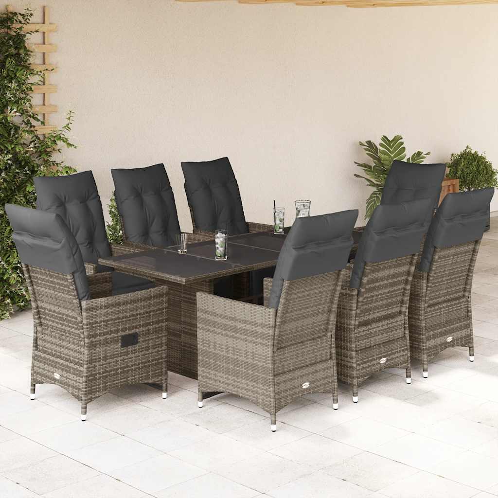 3-tlg. Garten-Bistro-Set mit Kissen Grau Poly Rattan