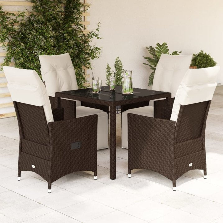3-tlg. Garten-Bistro-Set mit Kissen Braun Poly Rattan