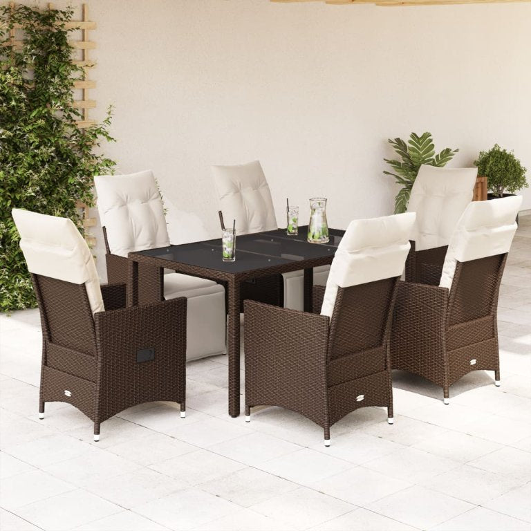 3-tlg. Garten-Bistro-Set mit Kissen Braun Poly Rattan