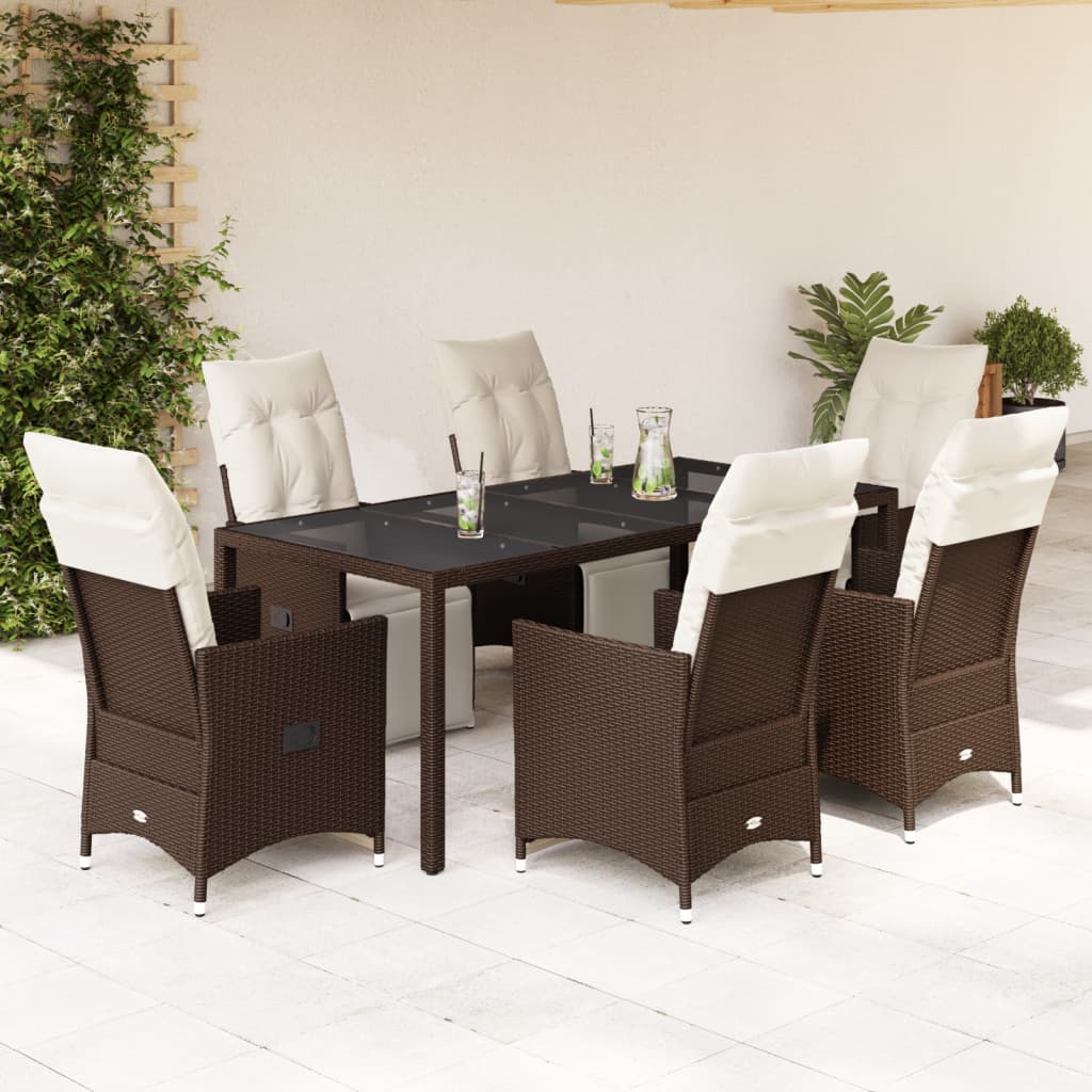 3-tlg. Garten-Bistro-Set mit Kissen Braun Poly Rattan