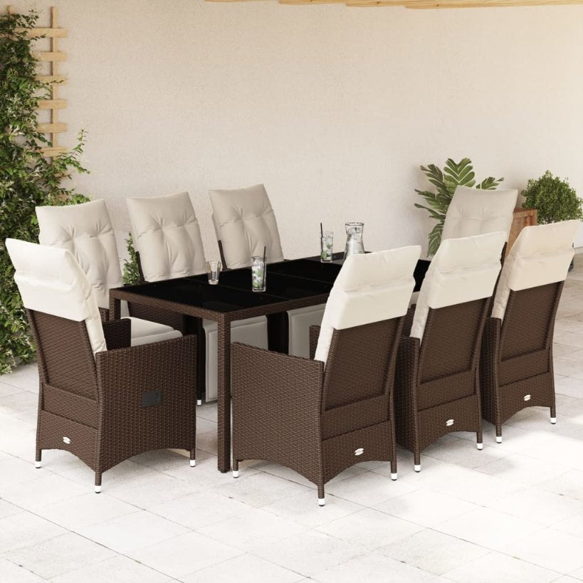 3-tlg. Garten-Bistro-Set mit Kissen Braun Poly Rattan