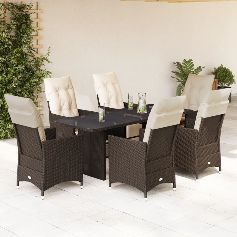 3-tlg. Garten-Bistro-Set mit Kissen Braun Poly Rattan