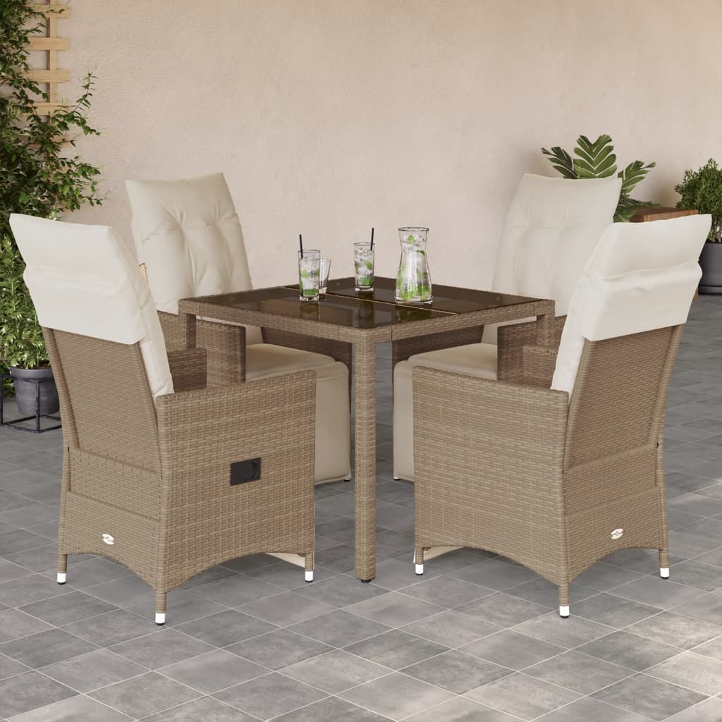 3-tlg. Garten-Bistro-Set mit Kissen Beige Poly Rattan