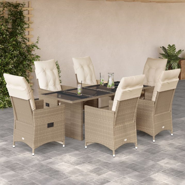 3-tlg. Garten-Bistro-Set mit Kissen Beige Poly Rattan