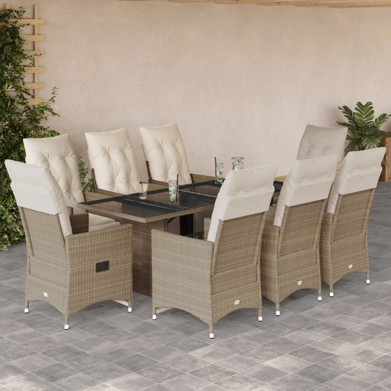 3-tlg. Garten-Bistro-Set mit Kissen Beige Poly Rattan