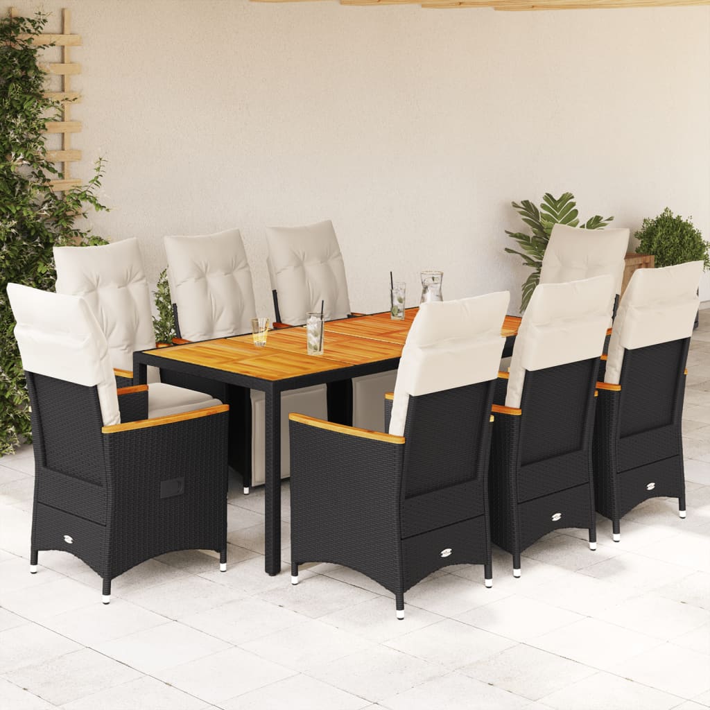 3-tlg. Garten-Bistro-Set mit Kissen Schwarz Poly Rattan