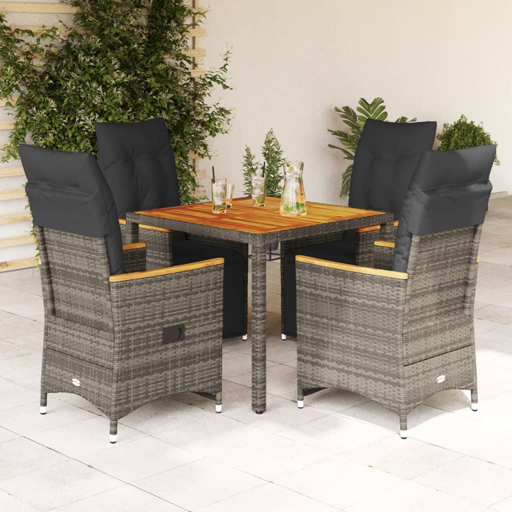 3-tlg. Garten-Bistro-Set mit Kissen Schwarz Poly Rattan