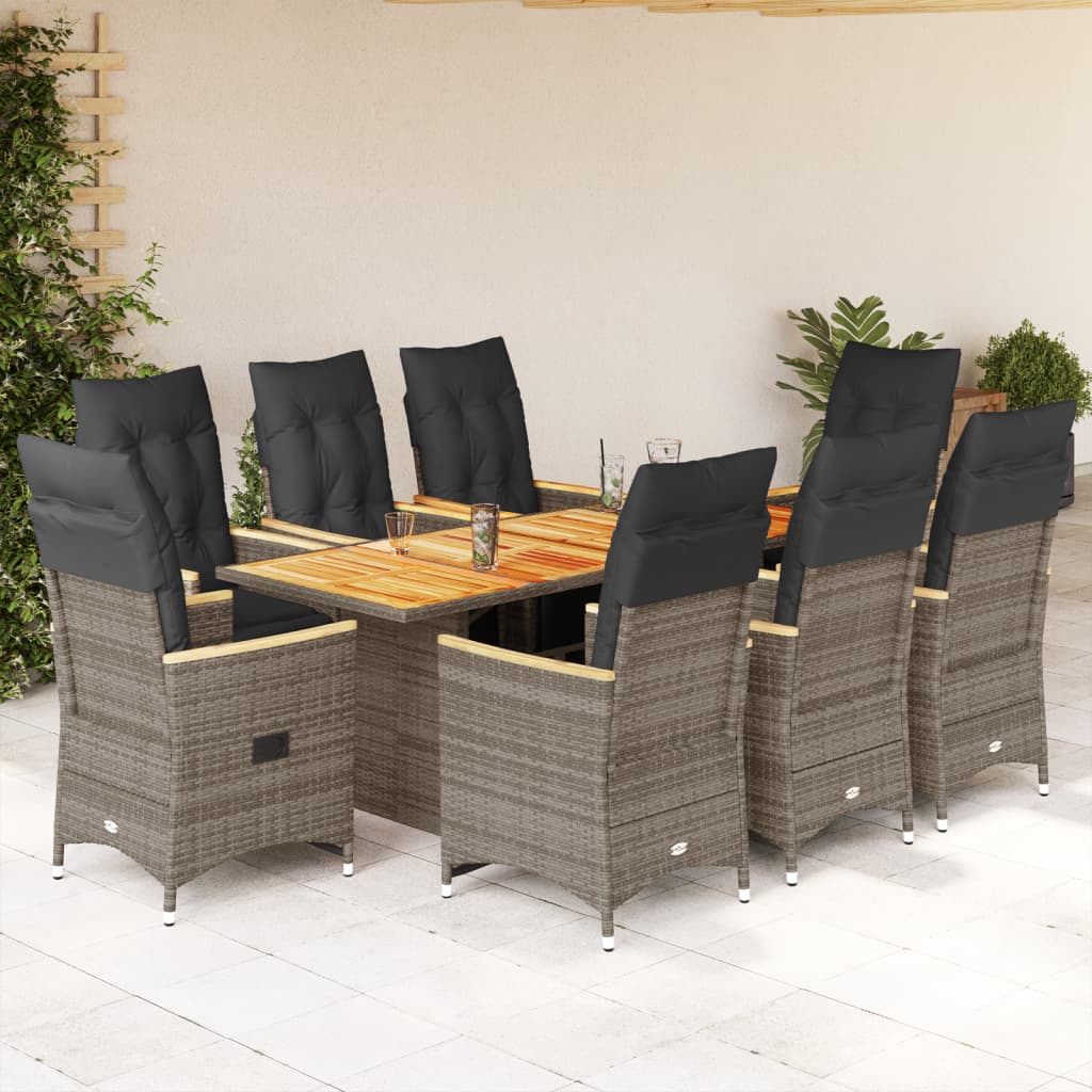 3-tlg. Garten-Bistro-Set mit Kissen Schwarz Poly Rattan