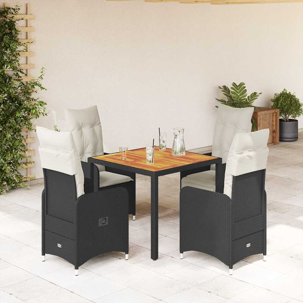 3-tlg. Garten-Bistro-Set mit Kissen Schwarz Poly Rattan