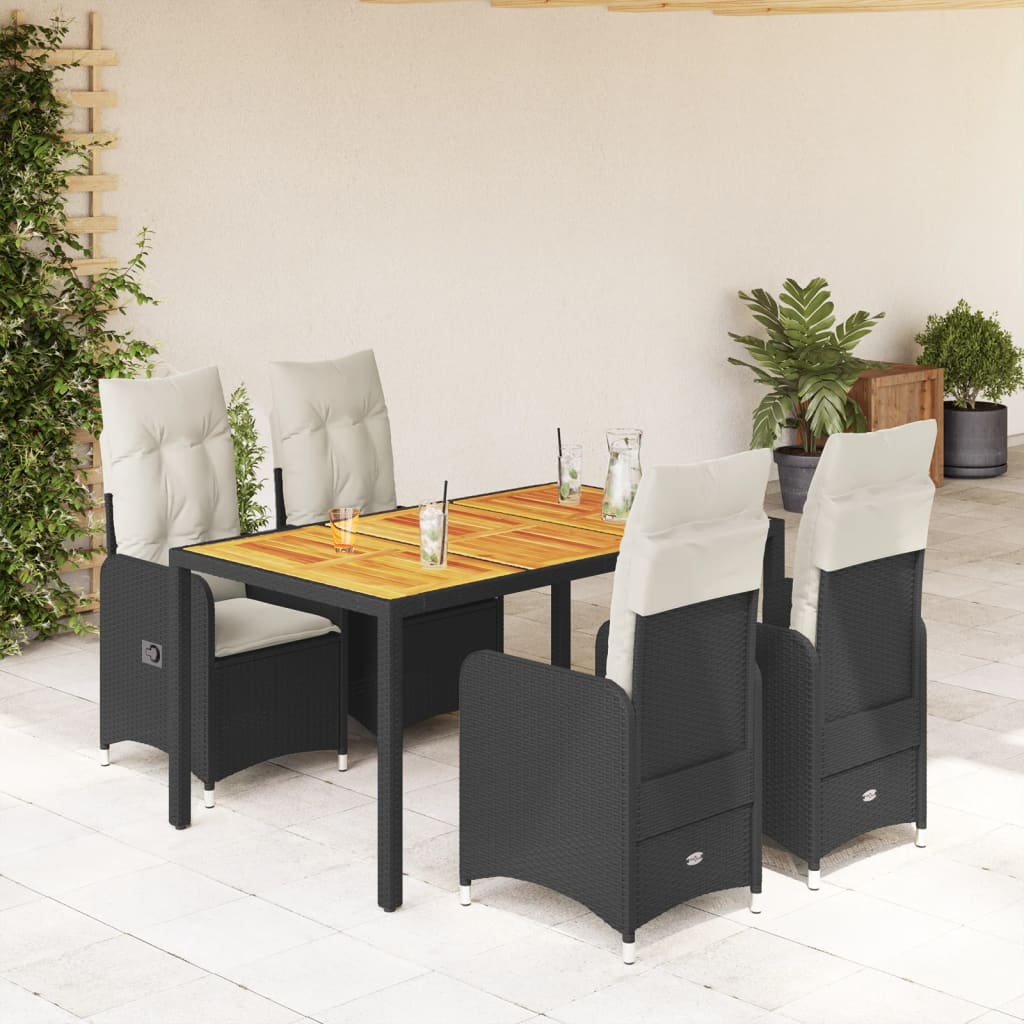 3-tlg. Garten-Bistro-Set mit Kissen Schwarz Poly Rattan