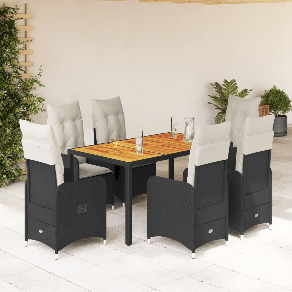 3-tlg. Garten-Bistro-Set mit Kissen Schwarz Poly Rattan