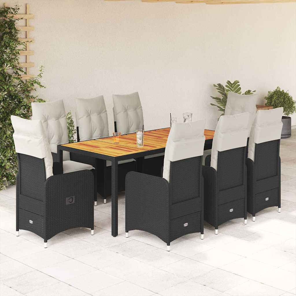 3-tlg. Garten-Bistro-Set mit Kissen Schwarz Poly Rattan