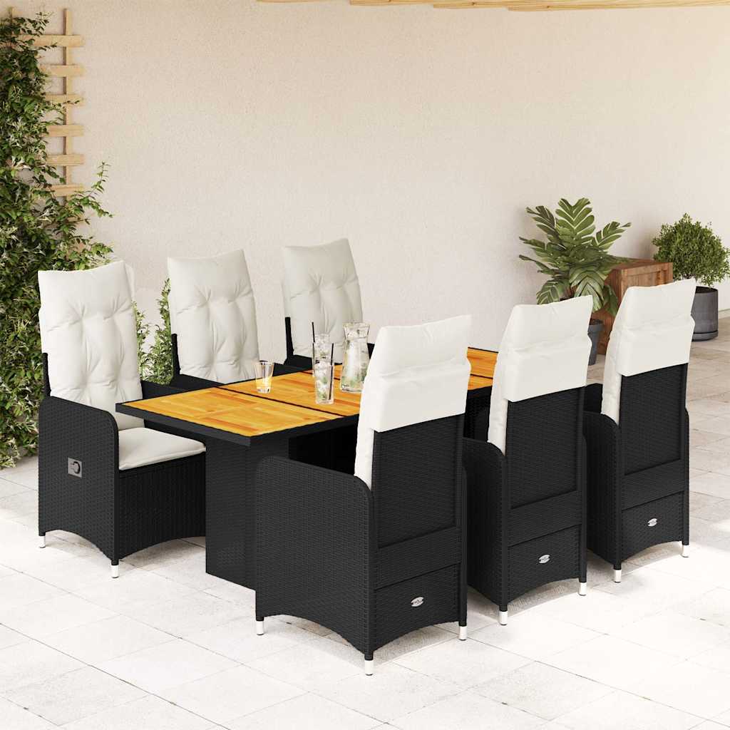 3-tlg. Garten-Bistro-Set mit Kissen Schwarz Poly Rattan