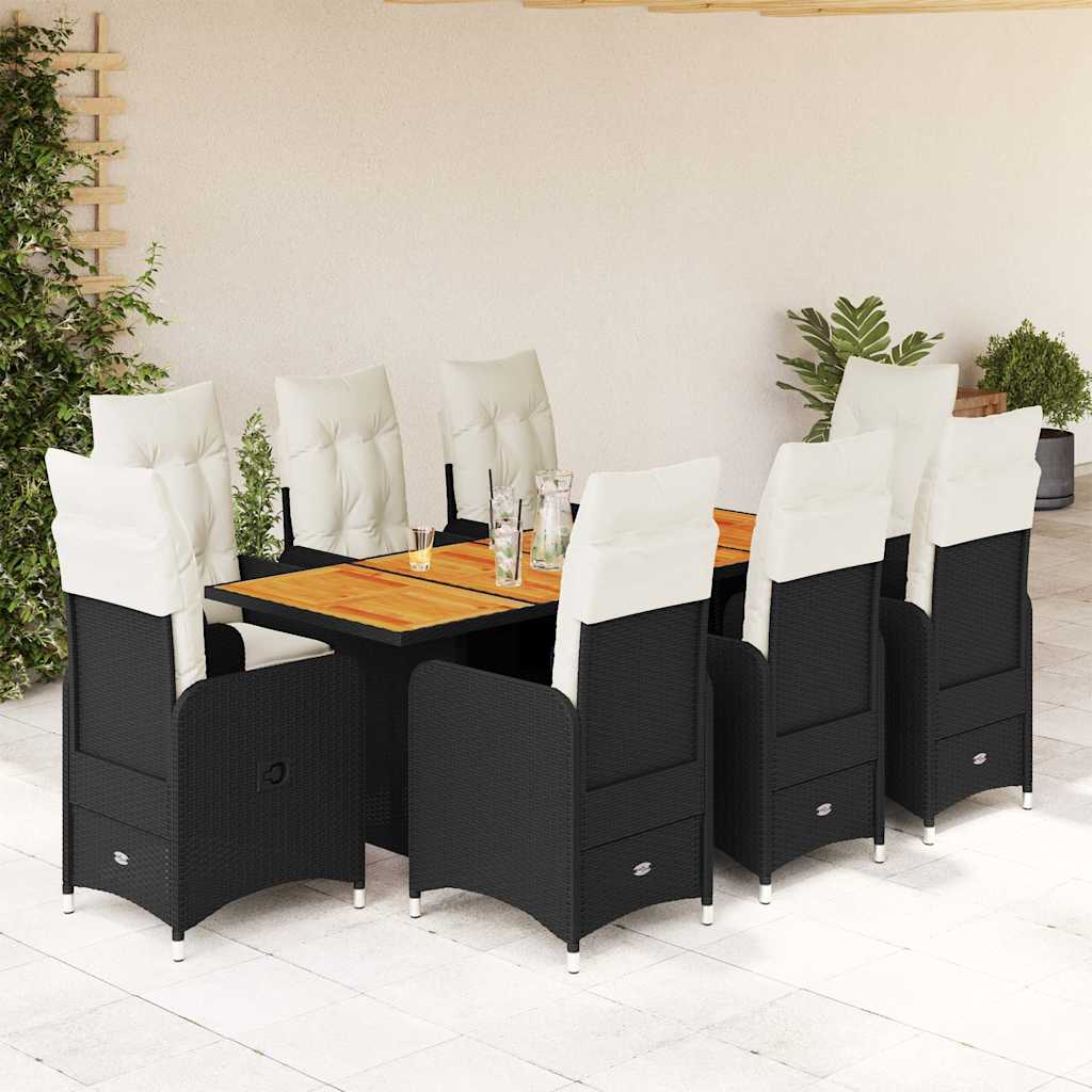 3-tlg. Garten-Bistro-Set mit Kissen Schwarz Poly Rattan